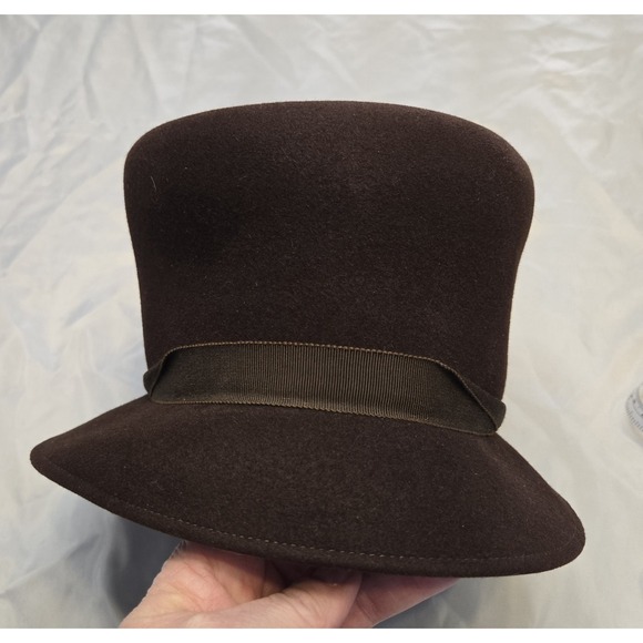 Vtg Stetson Fifth Avenue Womens Cloche Hat 22.5 Brown Wool Felt Ribbon Luxury - Picture 10 of 12